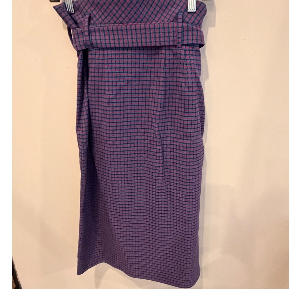 Zara Woman Red Blue Houndstooth High Waist Belted Midi Skirt 2067/612 Size M - Picture 2 of 9